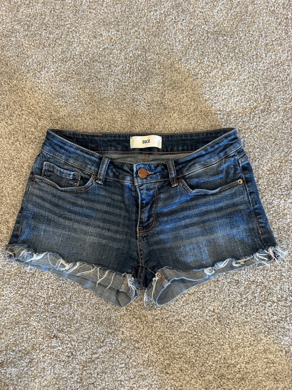 BKE Navy Blue Frayed Hem Denim Shorts Stella